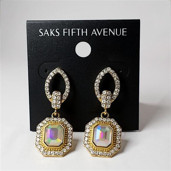 Aurora Borealis Octagon Drop Earrings – Saks Fifth Avenue - NEW - Picture 1 of 6
